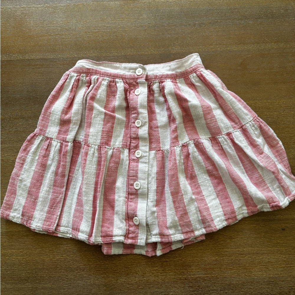 Striped Pink and White Linen Button-Up Skirt